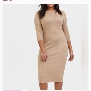 Torrid sweater-knit shift dress, sz 1, beige/tan, 3/4 sleeves. Perfect for fall!